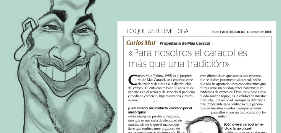 Entrevista a Carlos Mut con ilustración caricaturizada por Bibi en Ultima Hora 2023